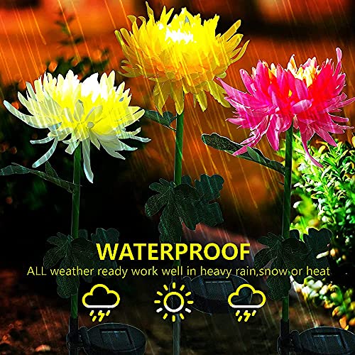 Kordain Outdoor Solar Garden Stake Lights, 3 Pack Solar Chrysanthemum Flower Lights, Waterproof Led Solar Decorative Powered Lights For Garden Pathway Walkway Lawn Yard Cemetery (Yellow, Red, White) #TOP4