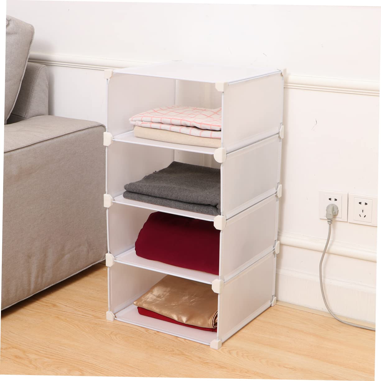 Armadio Organizzatore Armadio Rack di Stoccaggio con Ripiani e Cassetti Tessuto Comò Stand per Abbigliamento Stoccaggio Bianco Tessuto Armadio Organizer Mensola Stand