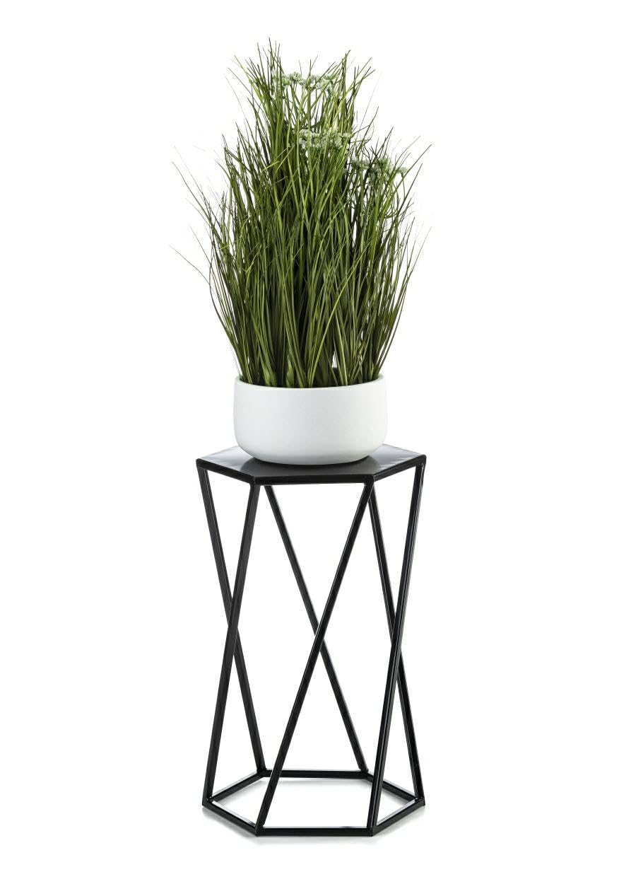 Schwarz Blumenständer Metall 40 cm Hoch - Solider Blumenhocker in Sechseckiger Form - Pflanzenständer im Loft-Stil für die Innendekoration