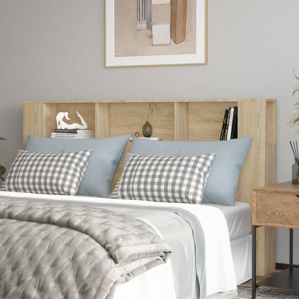 puraday Cabecero de cama dormitorio Headboard for Bed 180 x 18,5 x 104,5 cm madera amplia aplicación estantería cabecero resistencia a la humedad estante cabecero almacenamiento adicional roble sonoma