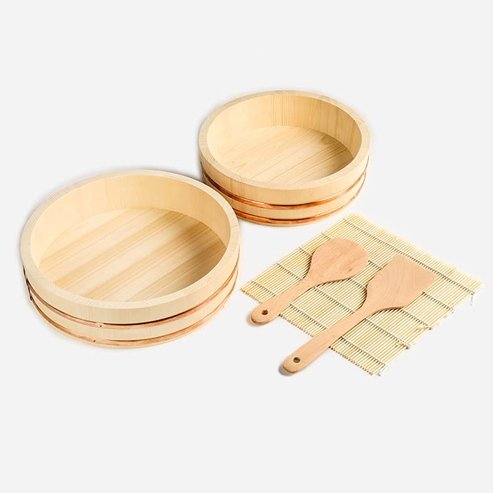 Hangiri Sushi Rice Mixing Bowl Kit - 48cm Wooden Tub With Rolling Mat & Rice Paddles For Sushi Making