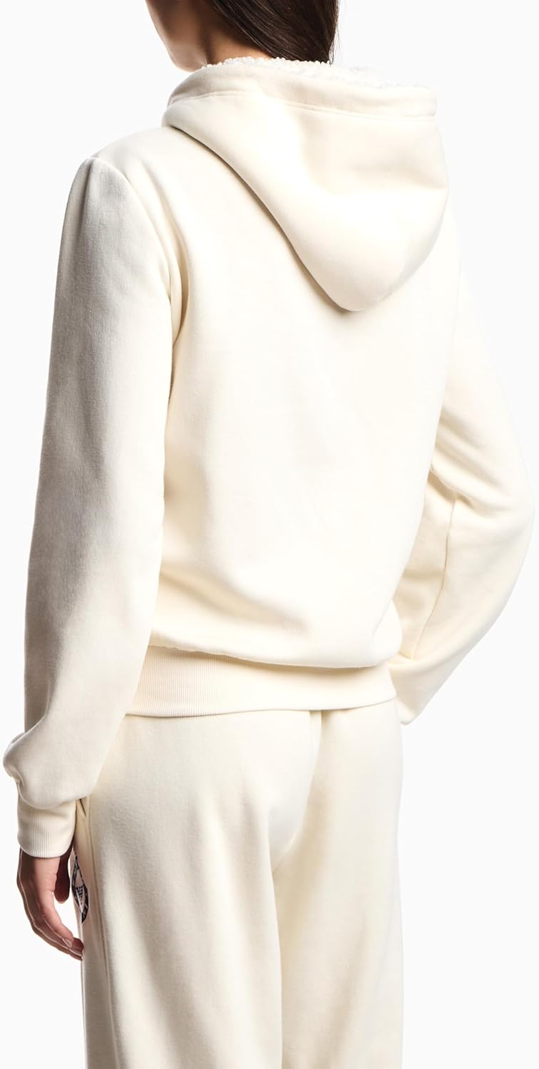 Emporio Armani womens Hooded Full Zip Fuzzy Fleece Lined Sweatshirt - Image 2