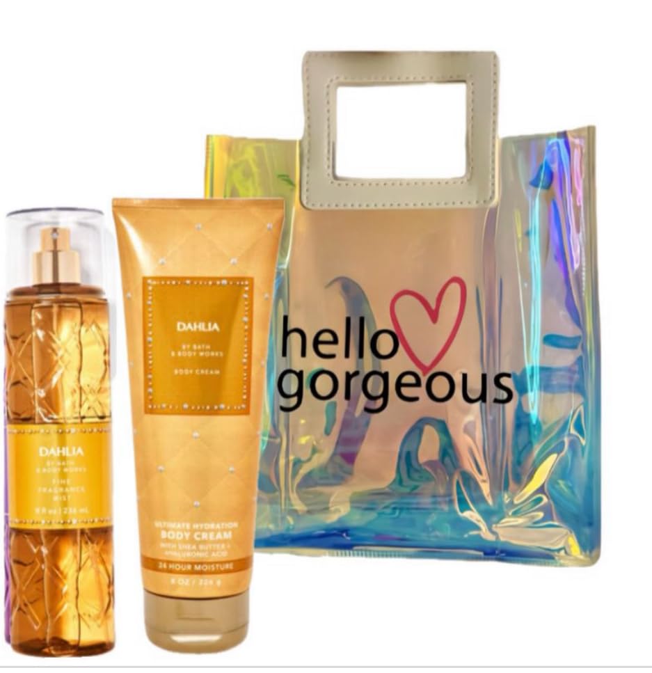White Barn - Bath and Body Works - Gift Set 2 Piece Bundle - with Gift Bag Hello Gorgeous (Dahlia)