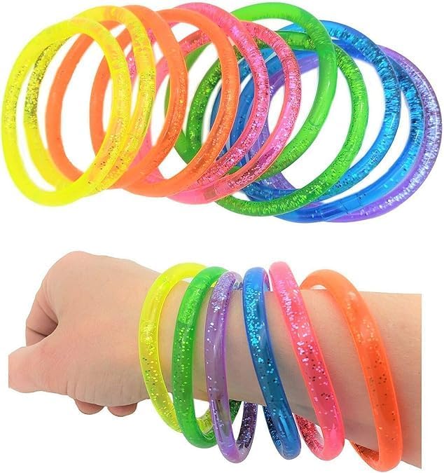Liquid Super Glitter Colorful Bracelets Bright Neon Colors - 12 Pieces