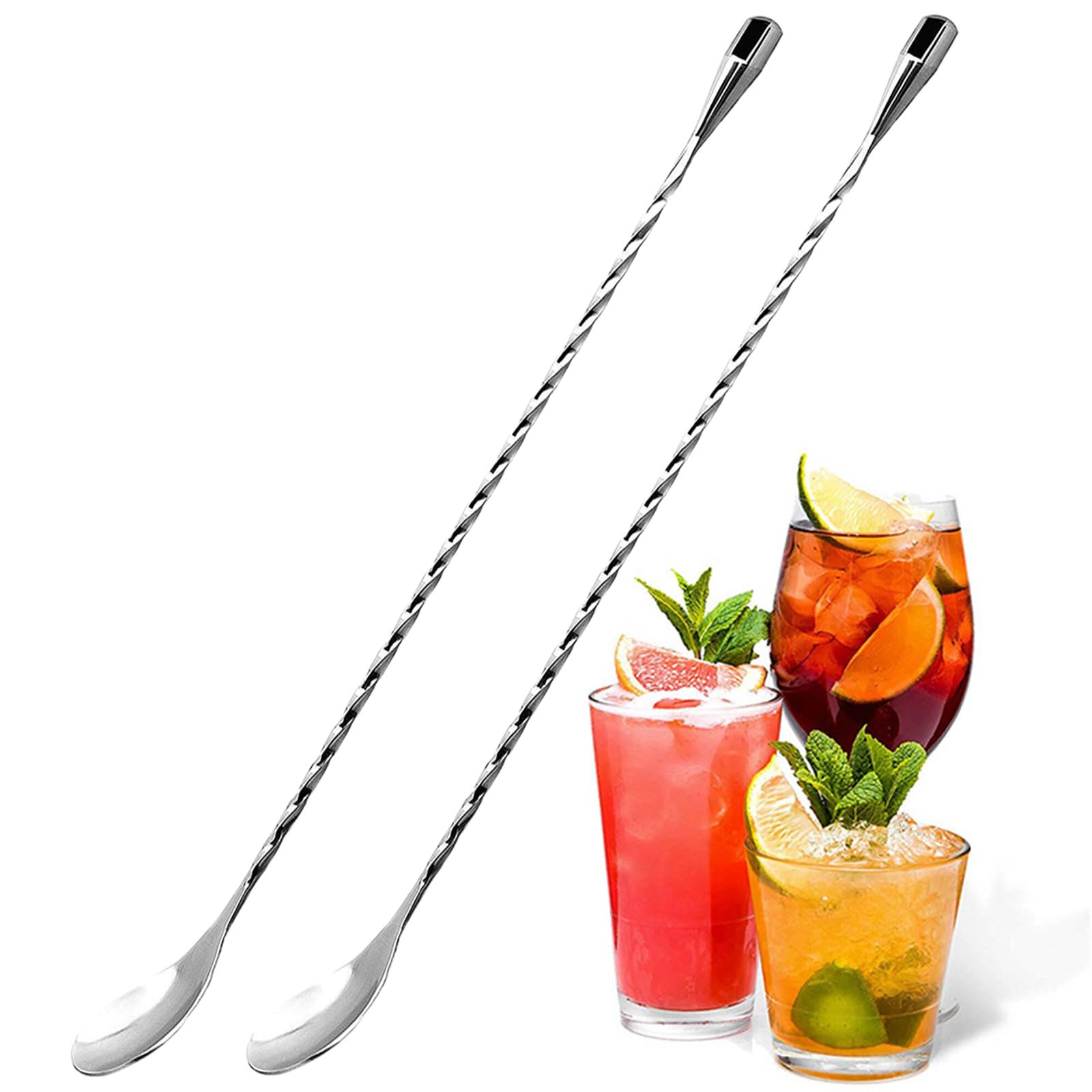 Set of 2 Mixing Spoon Stainless Steel Professional Cocktail Bar Tool Japanese Style Teardrop End Design for Ice Cream Coffee