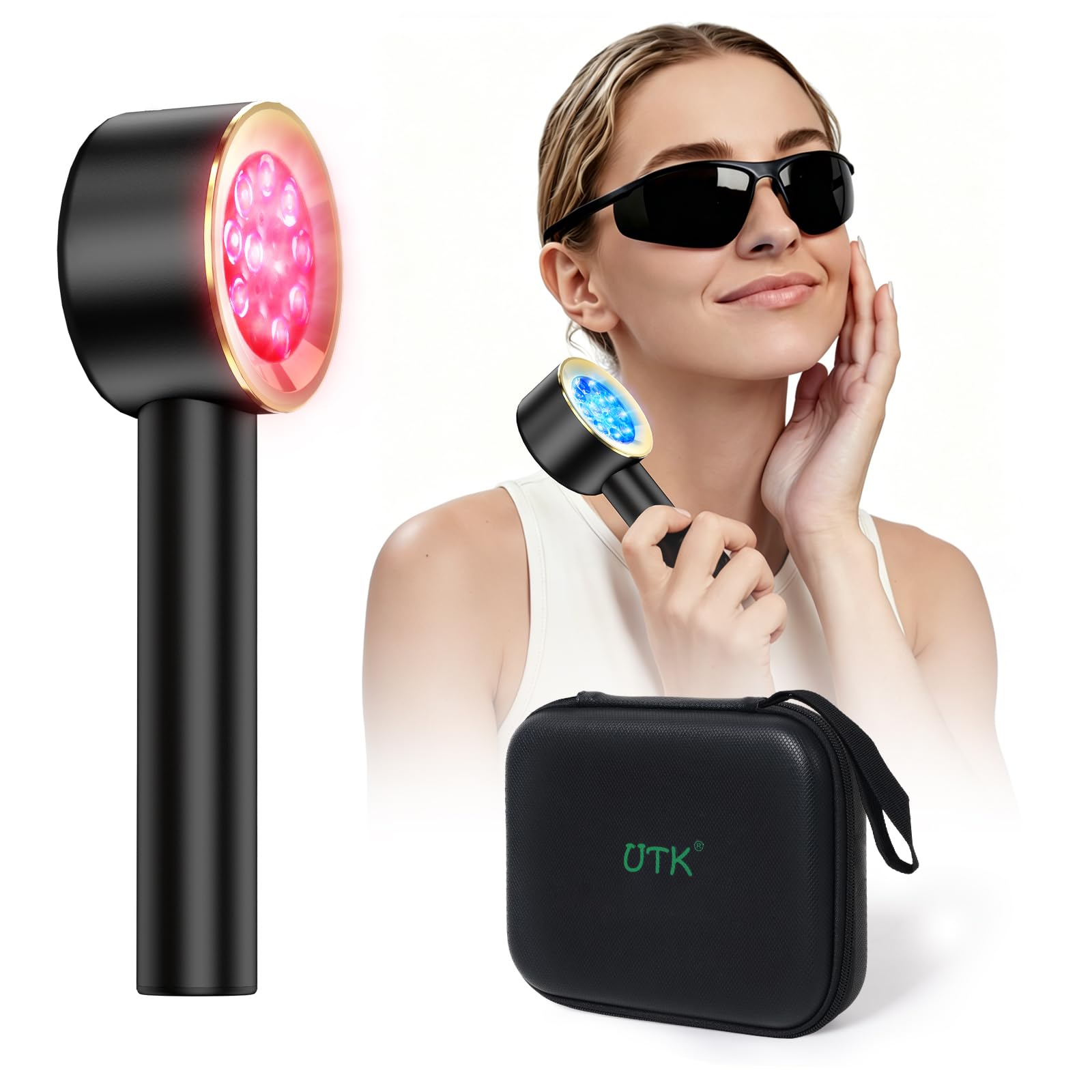 Photo 1 of UTK Handheld Blue & Red Light Therapy Device with 4 Wavelengths (470/660/850/940nm), Near Infrared Red Light Deeply Pain-Relief, Red Light Therapy for Body & Face, Portable Gift for Women