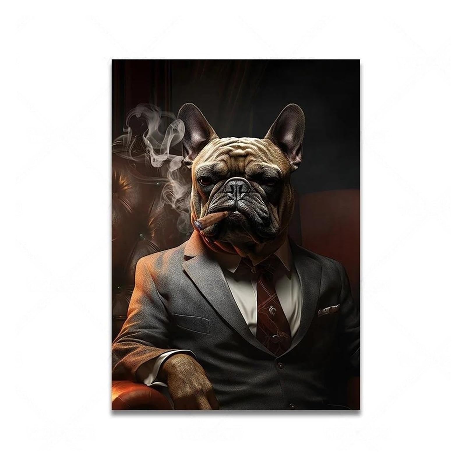 Peinture sur toile lion fumant deco murale elegante pour bureau de patron moderne