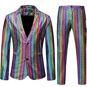 LucMatton Men’s Metallic Sequin Suits 2 Piece Disco Sets, Shiny Jacket and Pants for Formal Events, Regular Fit, Long Sleeve, Dry Clean Only, UK Size, Suit