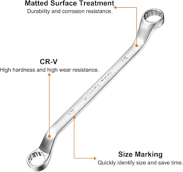 sourcing map Offset Extra Long Box End Wrench 17 x 19 mm Metric 12 Point 45 Degree Offset Double End Box Ratcheting Wrench CR-V Polished Long Spanner Tools