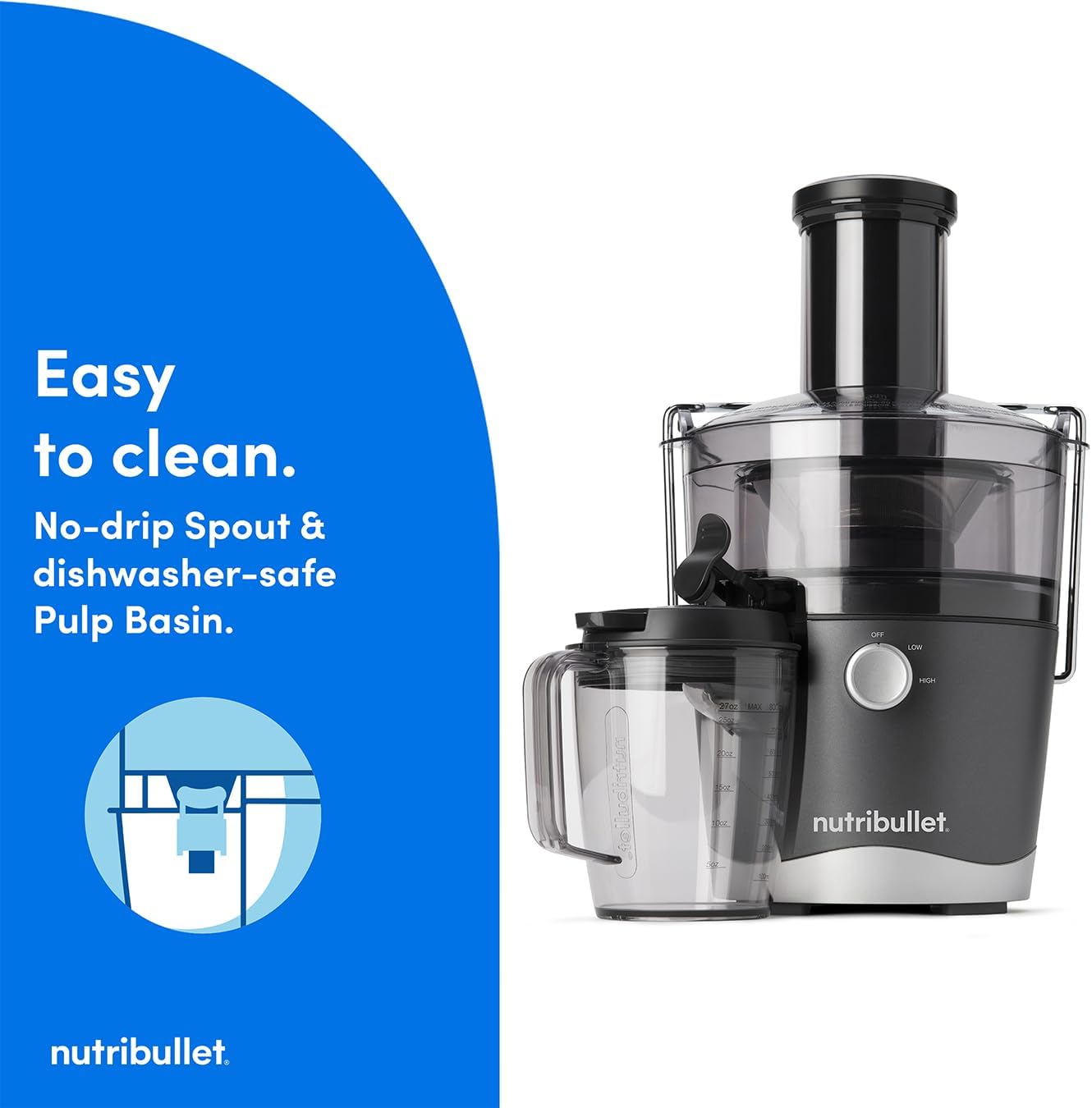 NutriBullet nutribullet 800W Centrifugal Juicer - 8 Piece Set - 1.5L Pulp Basin & 800ml J… thumbnail 5