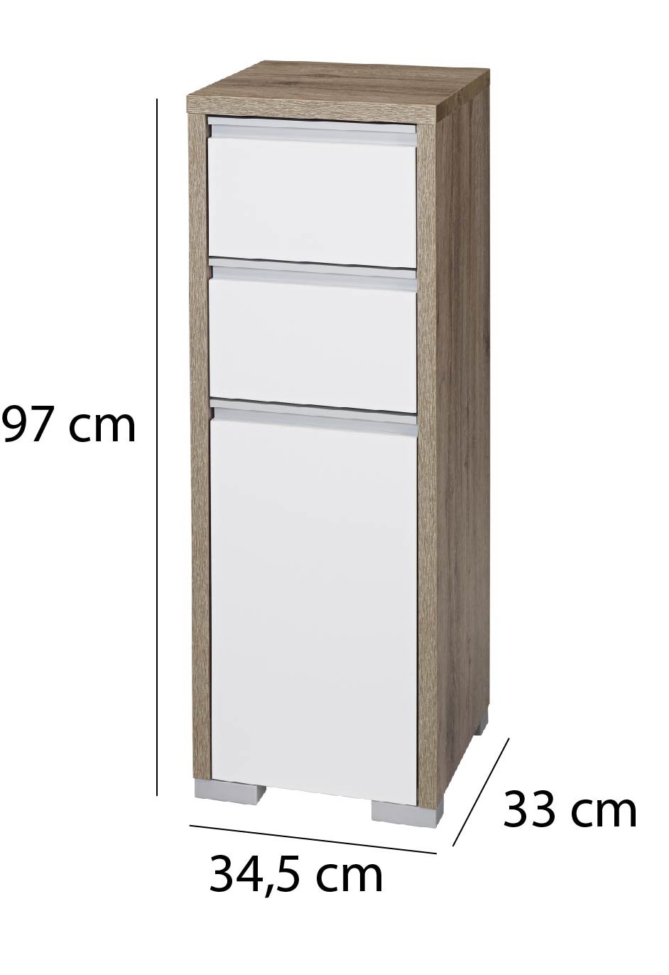 Schildmeyer Bello Midischrank 138176, wildeiche Dekor/weiß glanz, 34,5 / 33 / 97 cm