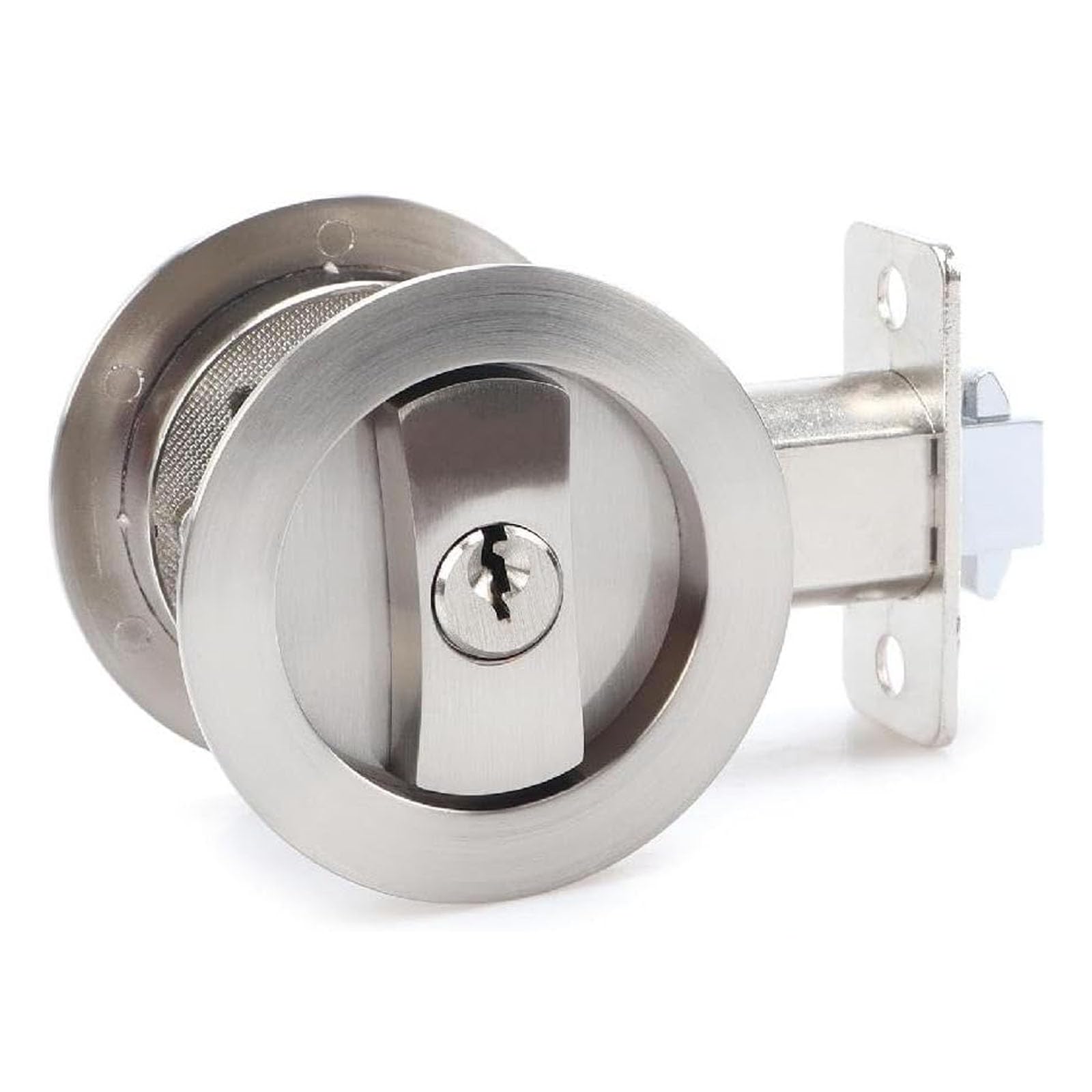 Betensh Sliding Door Lock Round Pocket Door Lock with Key Invisible Installation Door Lock Silver 66 mm Pocket Door Hardware Lock - Image 2