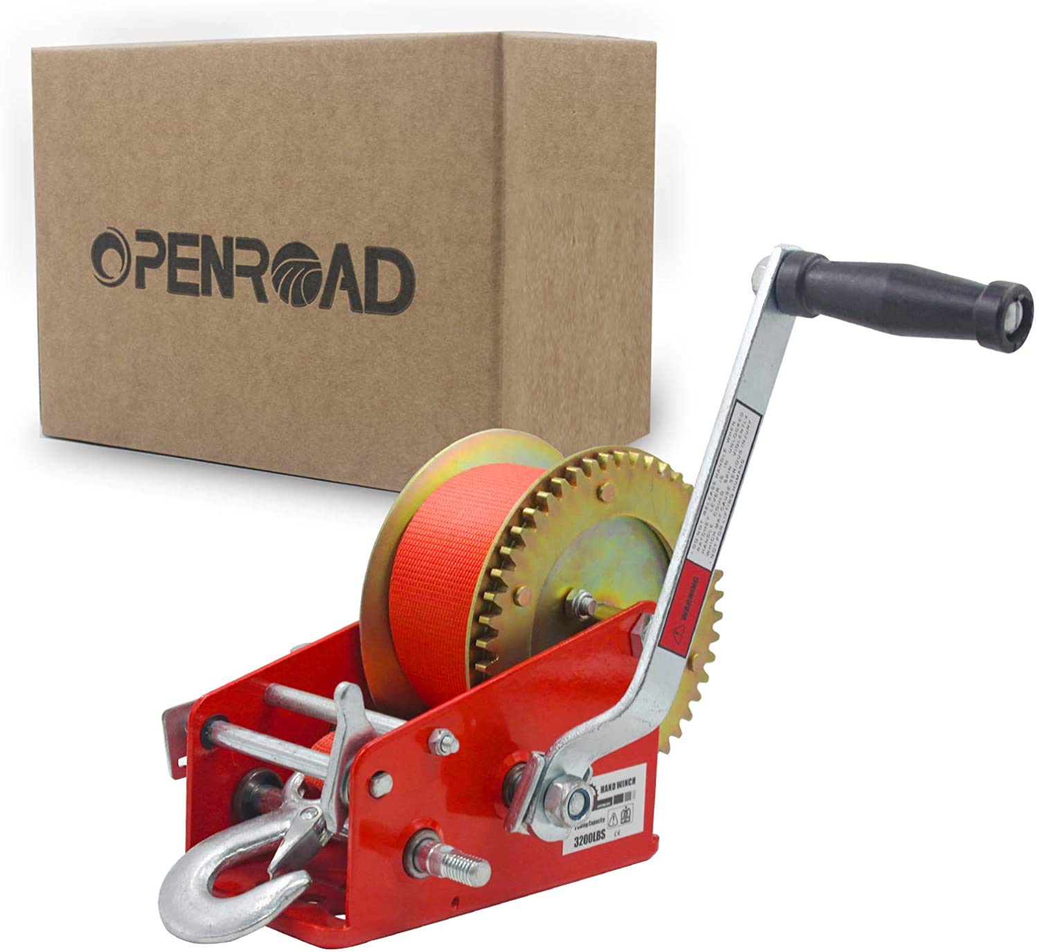 OPENROAD 3500lbs Hand Winch Boat Trailer Winch, Manual Winch with 10m(32ft) Strap Crank Winch