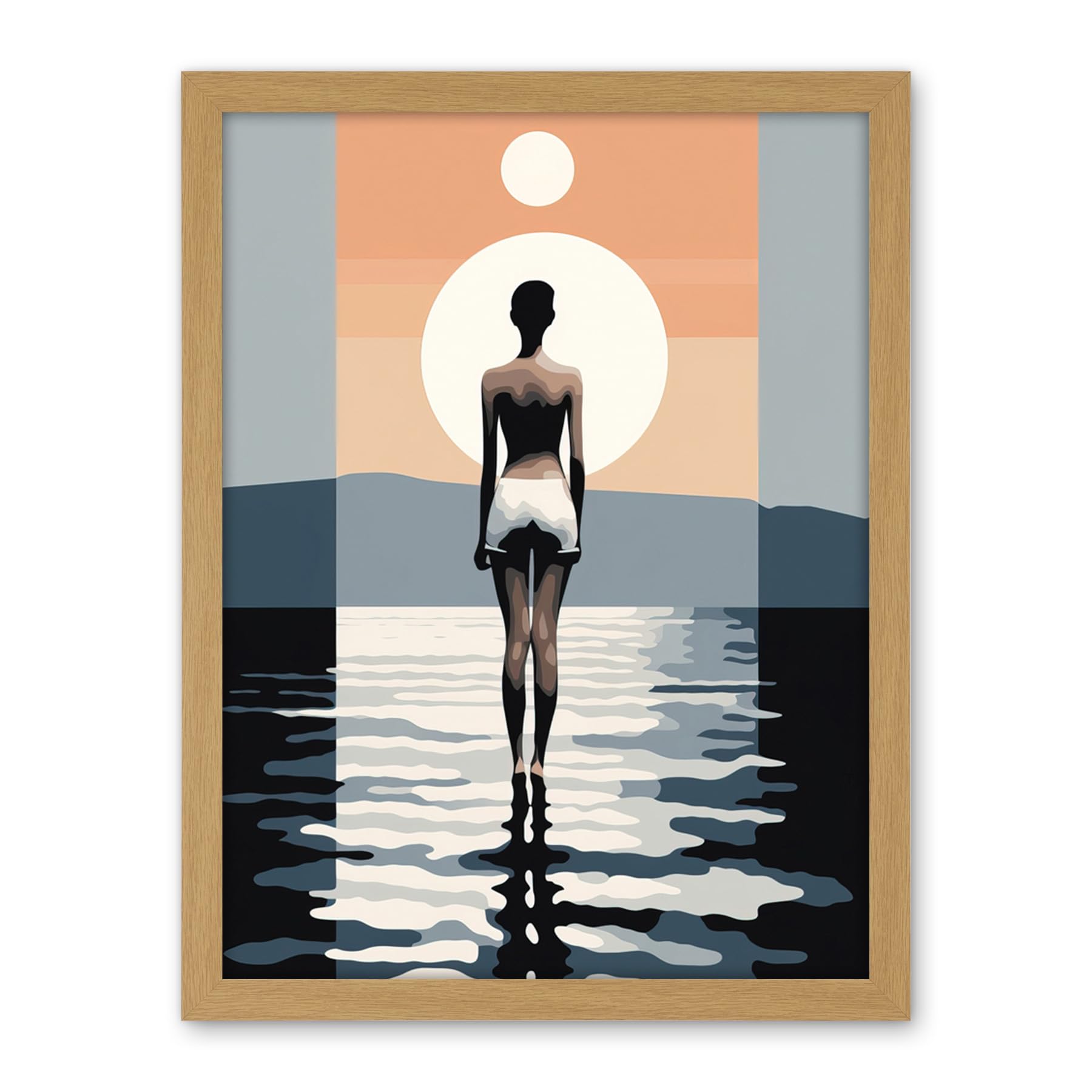 Artery8 The Sea is Calling Modern Abstract Minimalist Artwork Sun and Moon Artwork Framed Wall Art Print 18X24 Inch