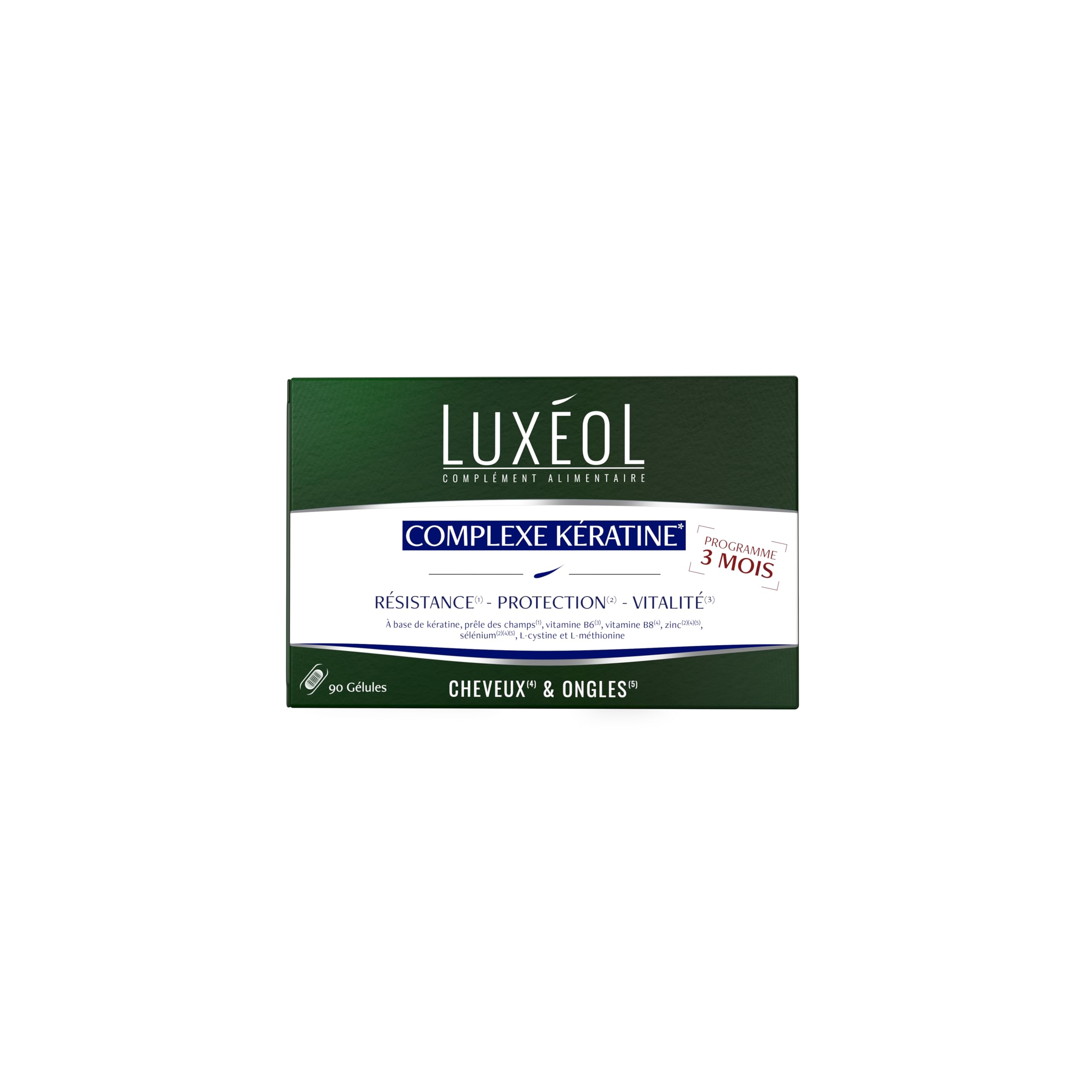 Luxéol - Complexe Kératine 3 mois – Complément alimentaire Cheveux & Ongles - Gélules d'origine végétale - Fabriqué en France - 90 Gélules