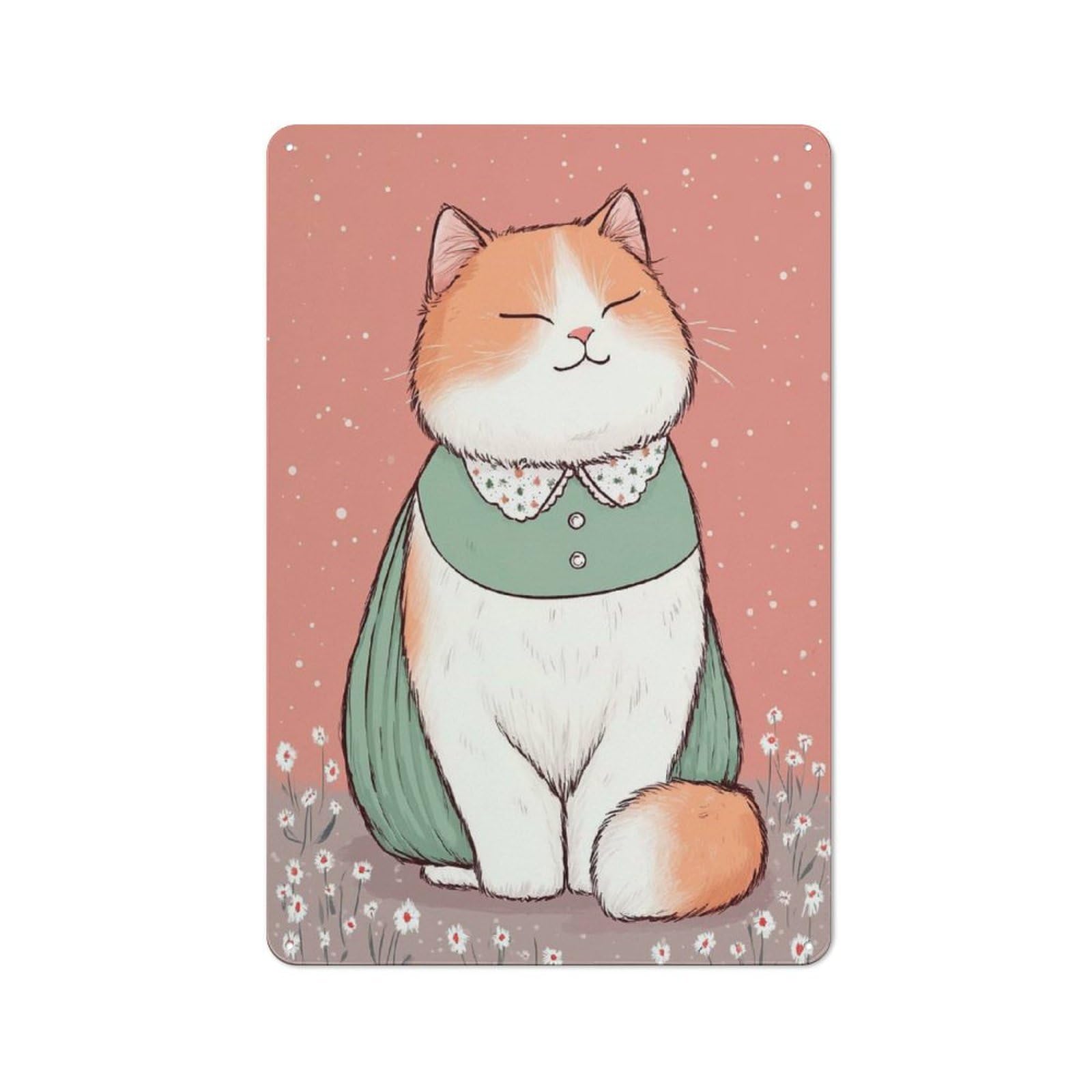 Junmoney Style-21 Tin Sign 30X20cm With Cute Cat In Dress Illustration For Garage Wall, Rustic Decor, For Kitchen, Dining Room And Home Bar Wall Decor
