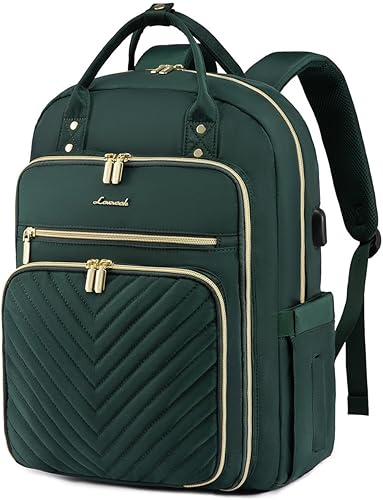 LOVEVOOK Mochila para laptop para mujer, mochila de trabajo de moda con puerto USB, mochilas impermeables para el trabajo., Verde oscuro, Classic