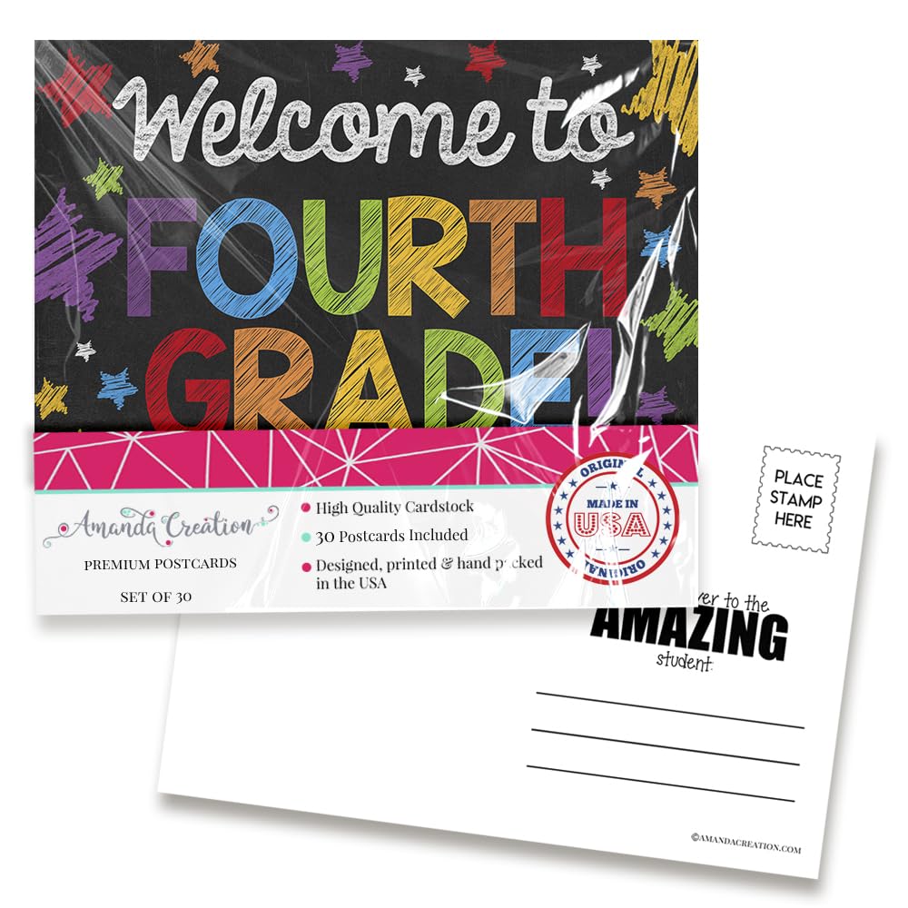 Welcome To 4th Grade Colorful Chalkboard Themed Blank Postcards For Teachers To Send To Students, 4"x6" Fill In Notecards by AmandaCreation (30)