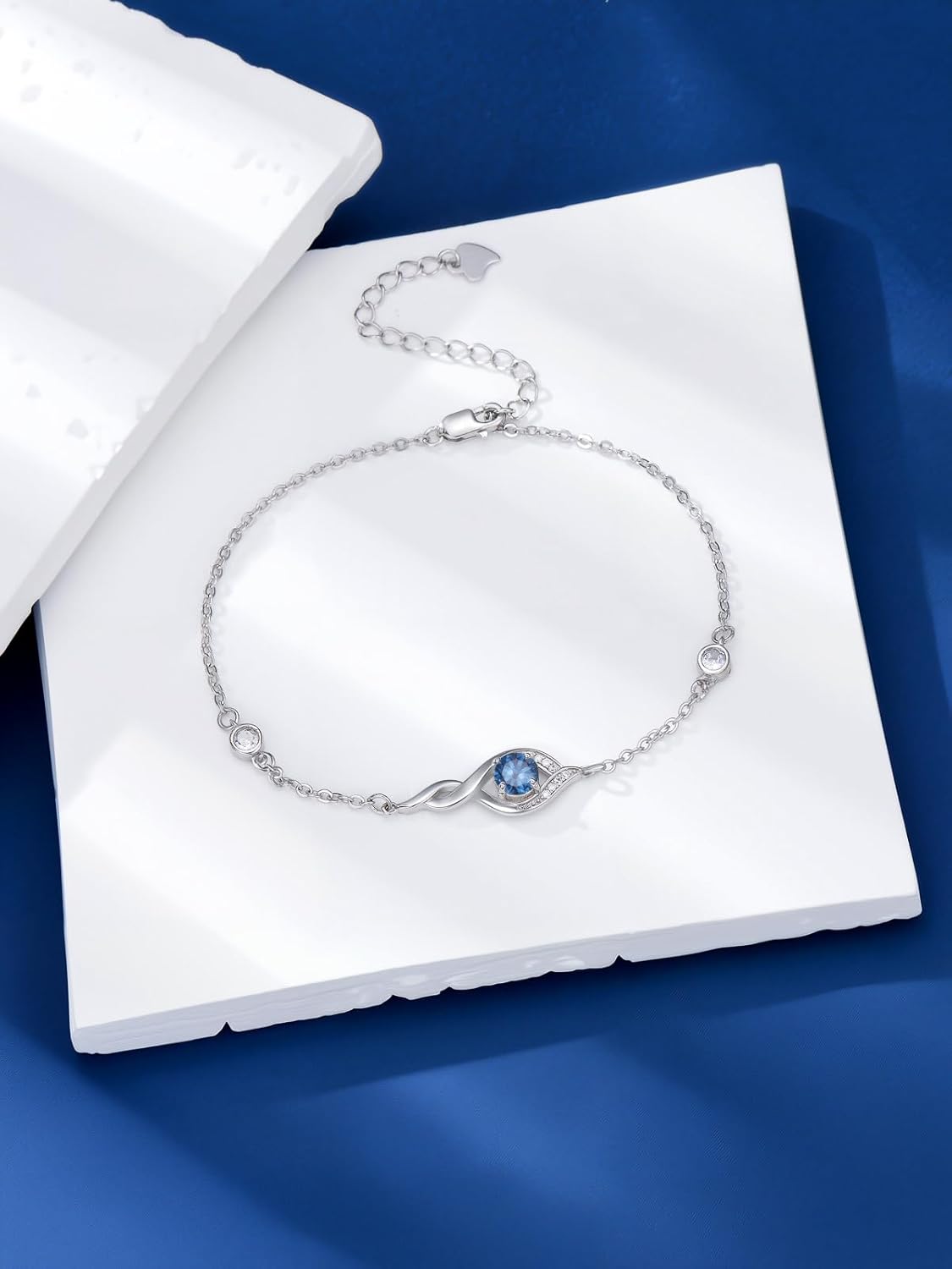 Infinity Birthstone Charm Link Bracelet 925 Sterling Silver Infinity Bracelet with 12 Months Birthstone Birthday Jewelry Gifts for Women Mom Her,Chain Length 7"+2" Extend - Image 4