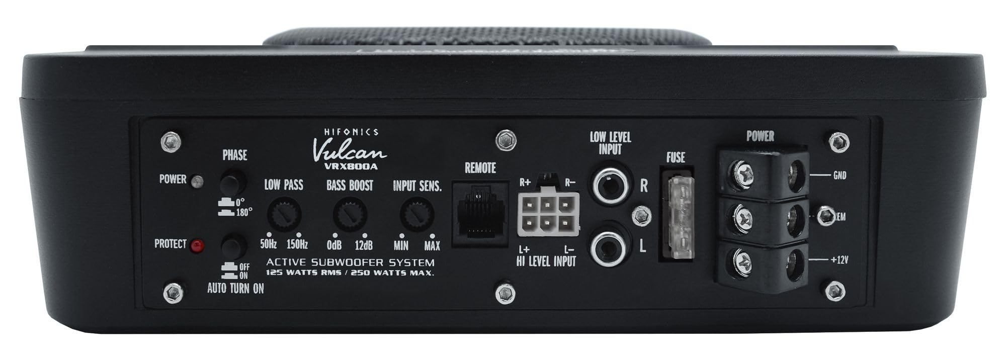 Hifonics VRX800A | 20 cm aktywny subwoofer pod siedzeniem o mocy 250 W maks.