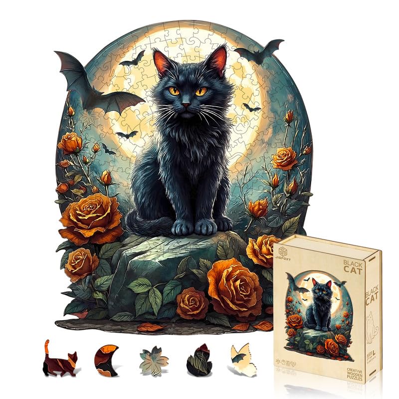 Jigfoxy Wooden Puzzles for Adults, 271-Piece Black Cat Jigsaw Puzzle