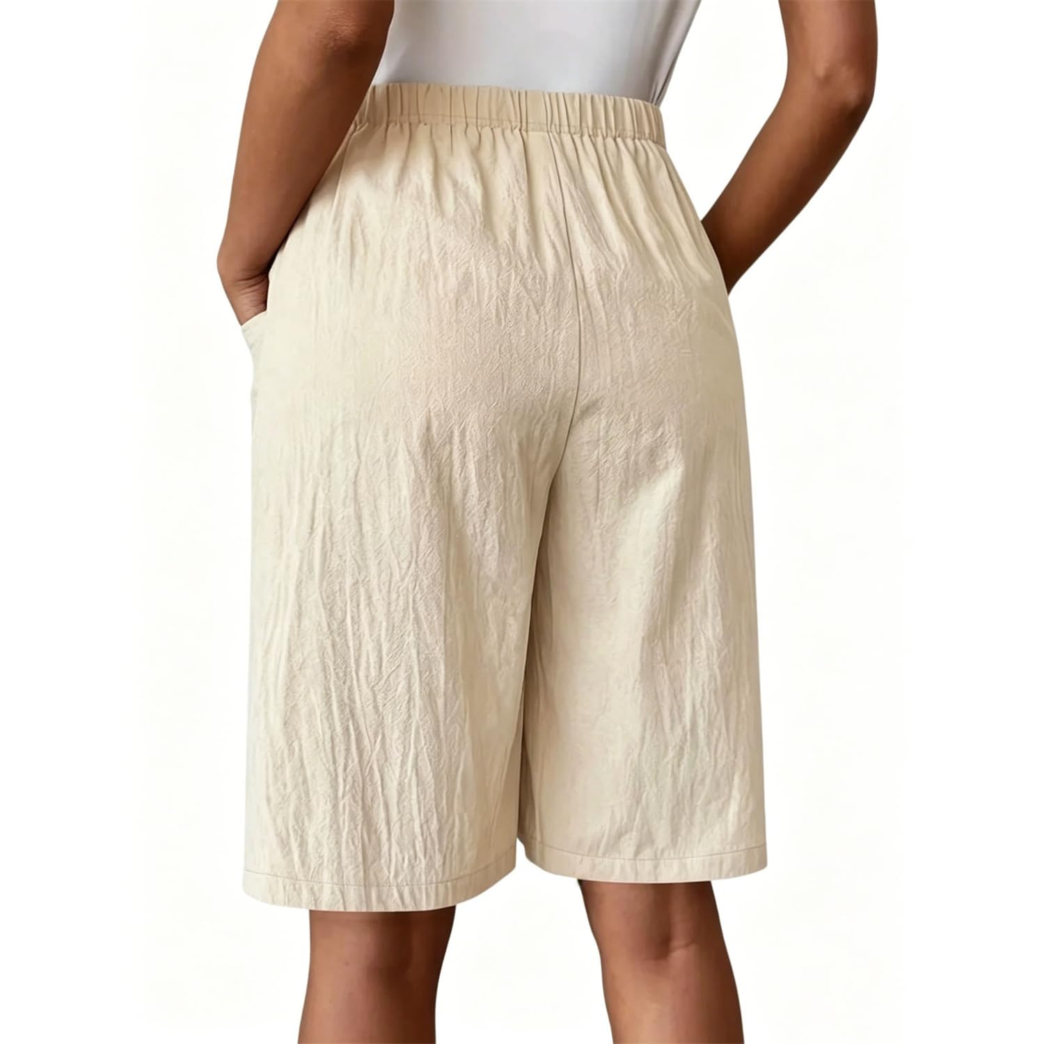 Gonna-Pantalone da Donna Casual con Vita Elastica e Design a Portafoglio – Shorts Estivi con Tasche, Leggeri, al Ginocchio, a Vita Alta e vestibilità Morbida