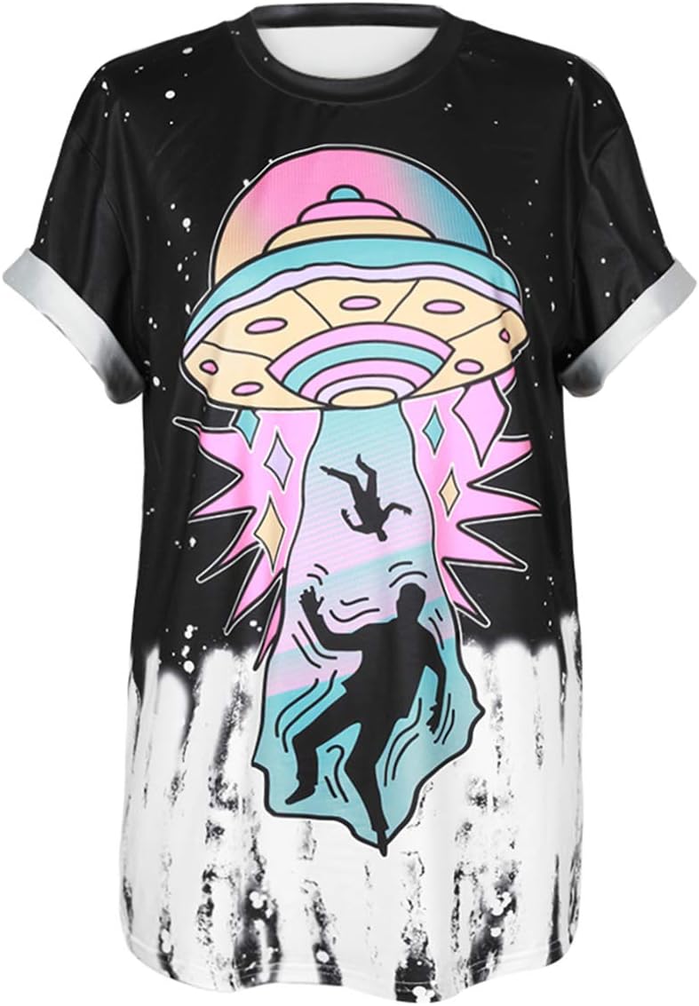 Ocean Plus Unisex 3D Print Graffiti Alien T-Shirt Loose Fit Wild Crazy Madness Tee Shirt Tops