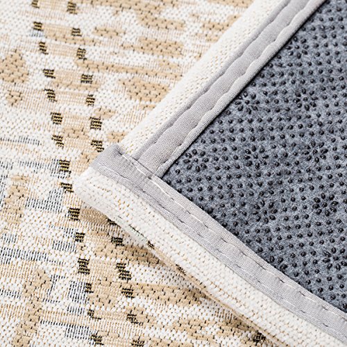 Amida Area Rugs 3'X5' Light Beige Ivory Non Slip Machine Washable For Entryway,Living Room And Kitchen - Flat Weave - Plaid Geometric Floral Vintage Chic - Dog Friendly Easy Care - Folded Wraped #TOP4