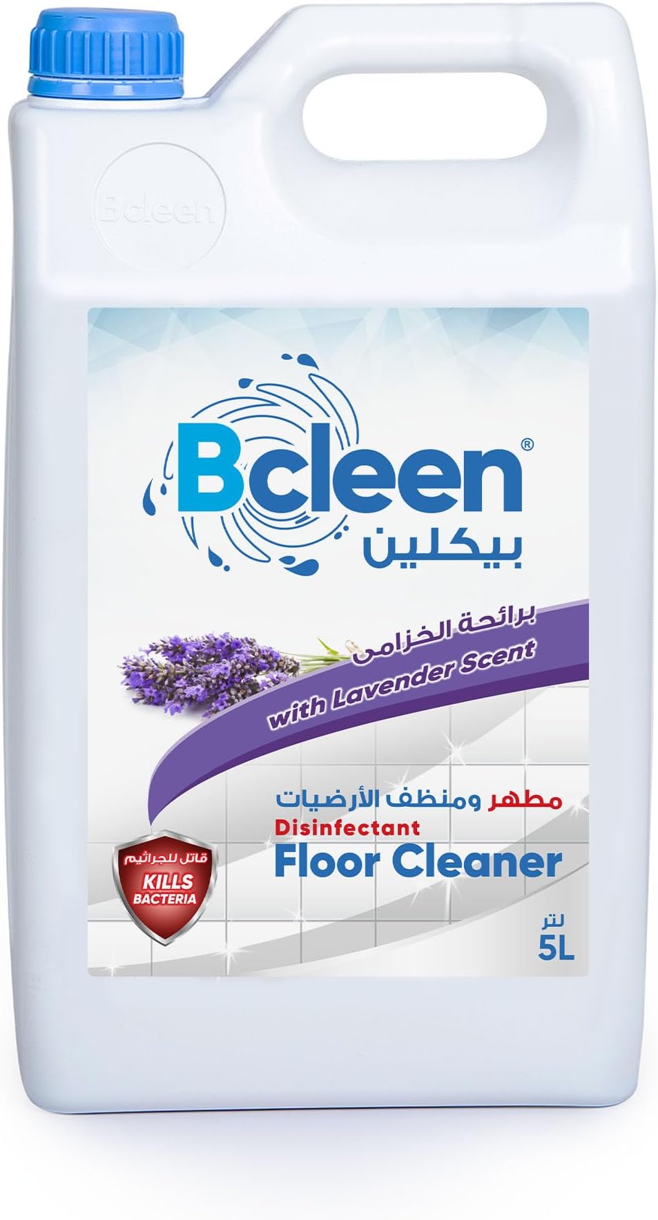 Disinfectant Floor Cleaner 5L, Lavender Scent, Kills 99.9% of Viruses and Bacteria, Surface Cleaner for Floors Toilets & Drains - 5L