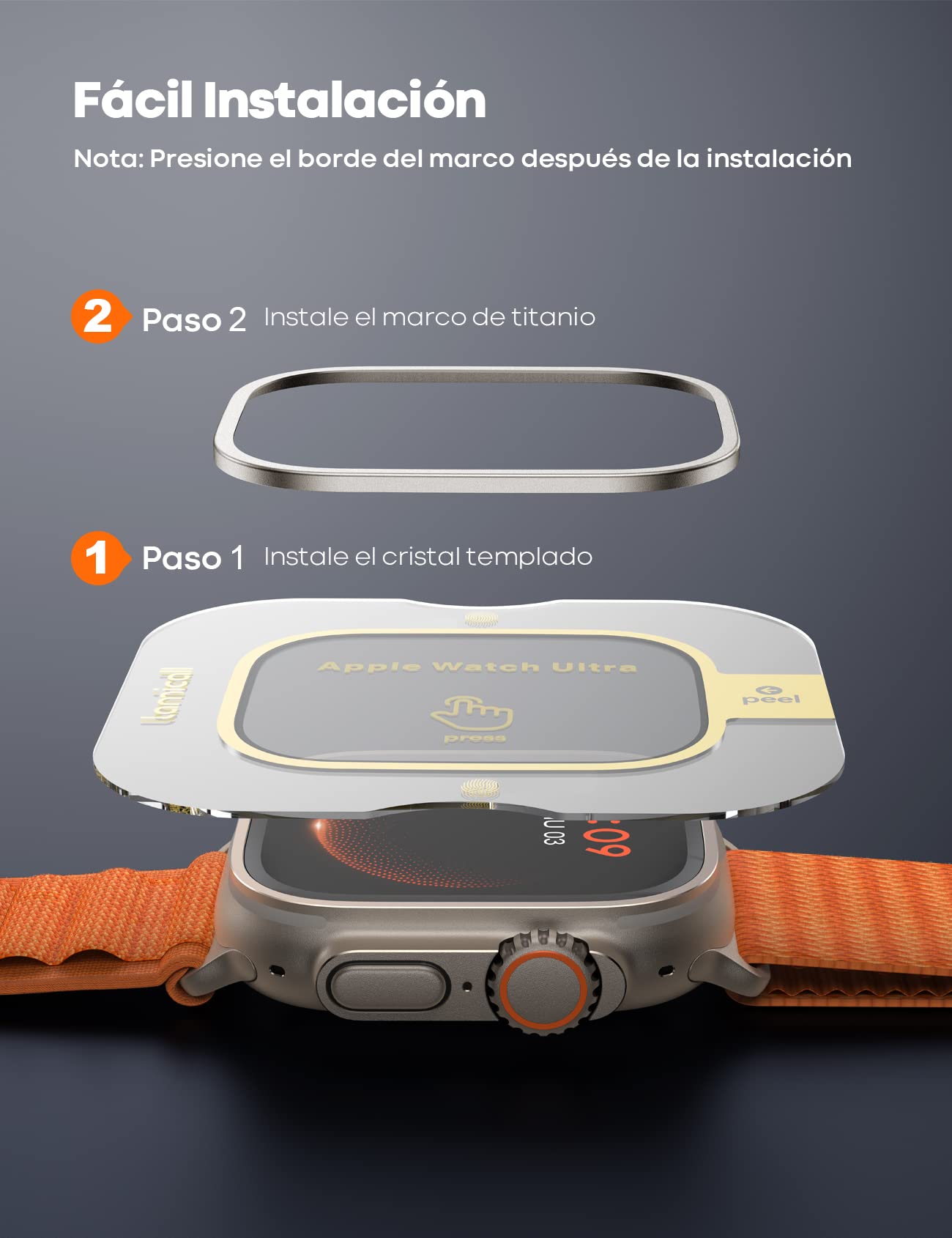 Lamicall Protector de Pantalla para Apple Watch Ultra 2 49mm, Titanio, 9H Cristal Templado, Cobertura Completa