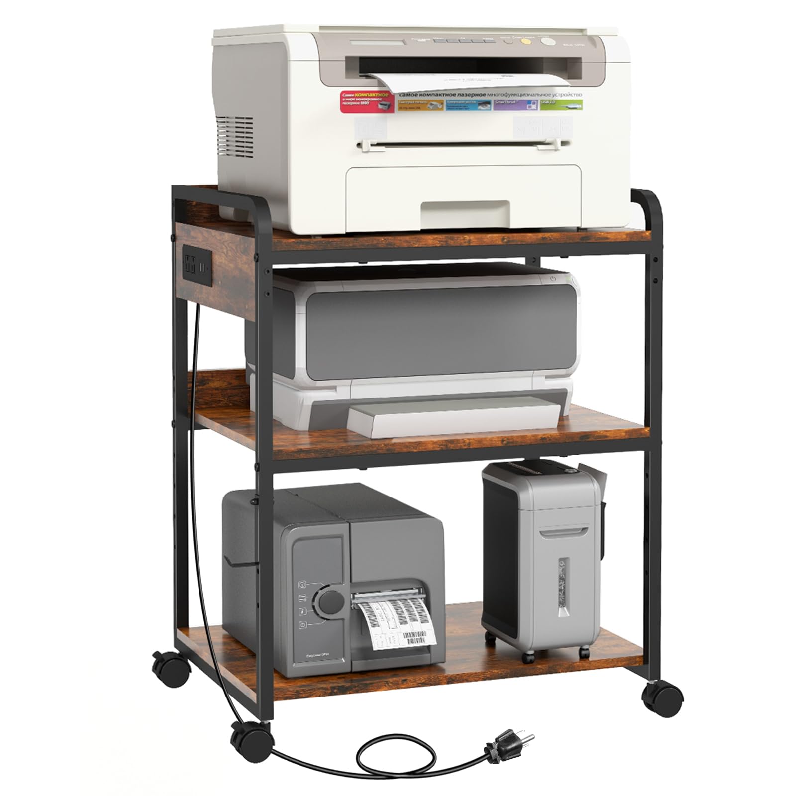 Livofloral 3 Tier Large Printer Stand with Wheels 25 2 x 18 9 Inch Printer Stand with Power