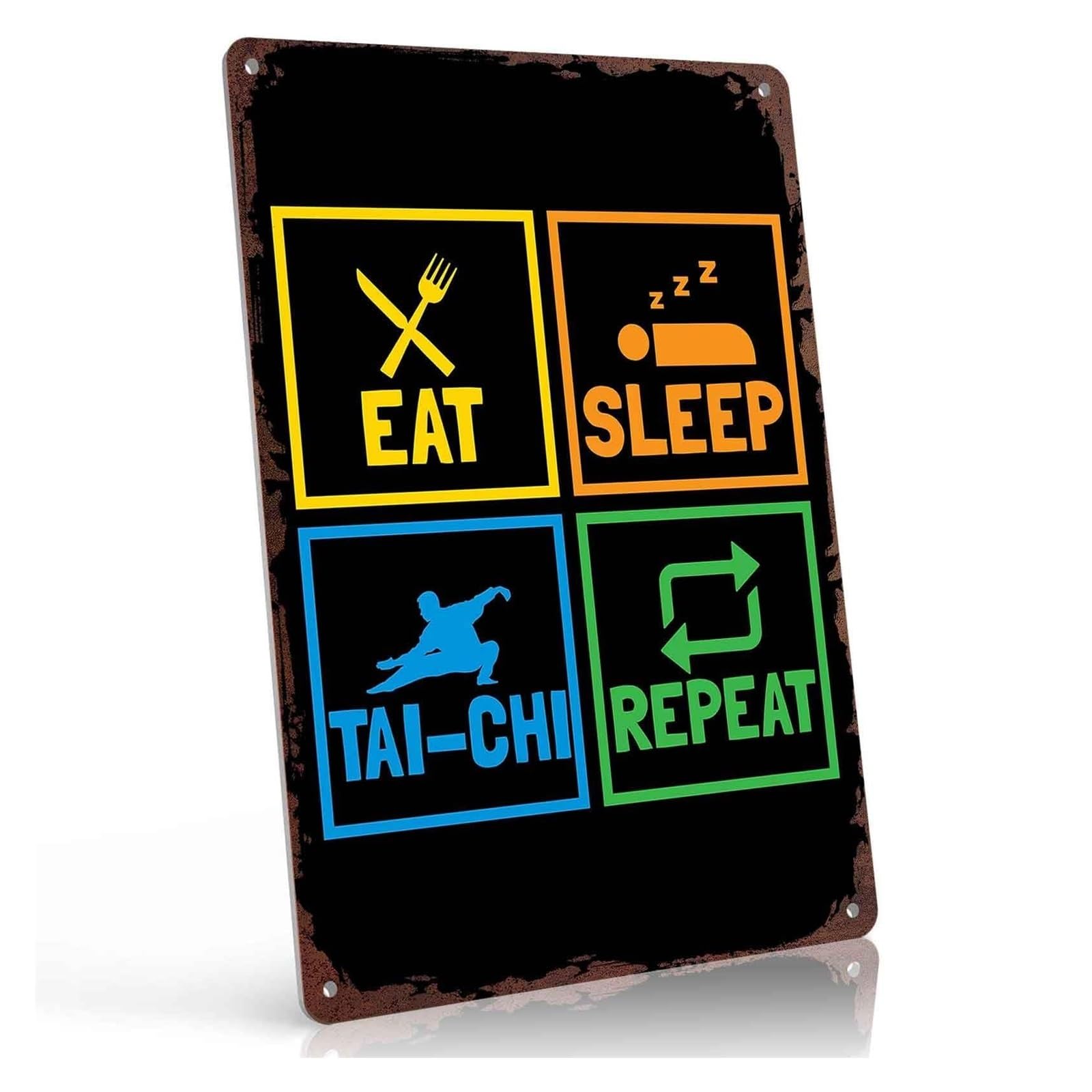 PKNVKZIDK Retro Tai Chi Chuan Metal Sign Ancient Fighting Art Teacher Image For Workshop Cabin Lake House Wall Hanging 8 X 12 inch