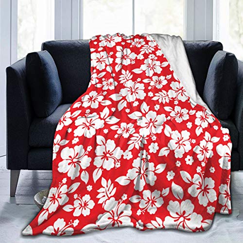 Huilinbb MTGZQYHLDZ-73690589 Aloha Hawaiian Flora Hibiscus Red Flannel Fleece Blanket Plush Throw Blanket Fuzzy Soft Blanket Microfiber cover