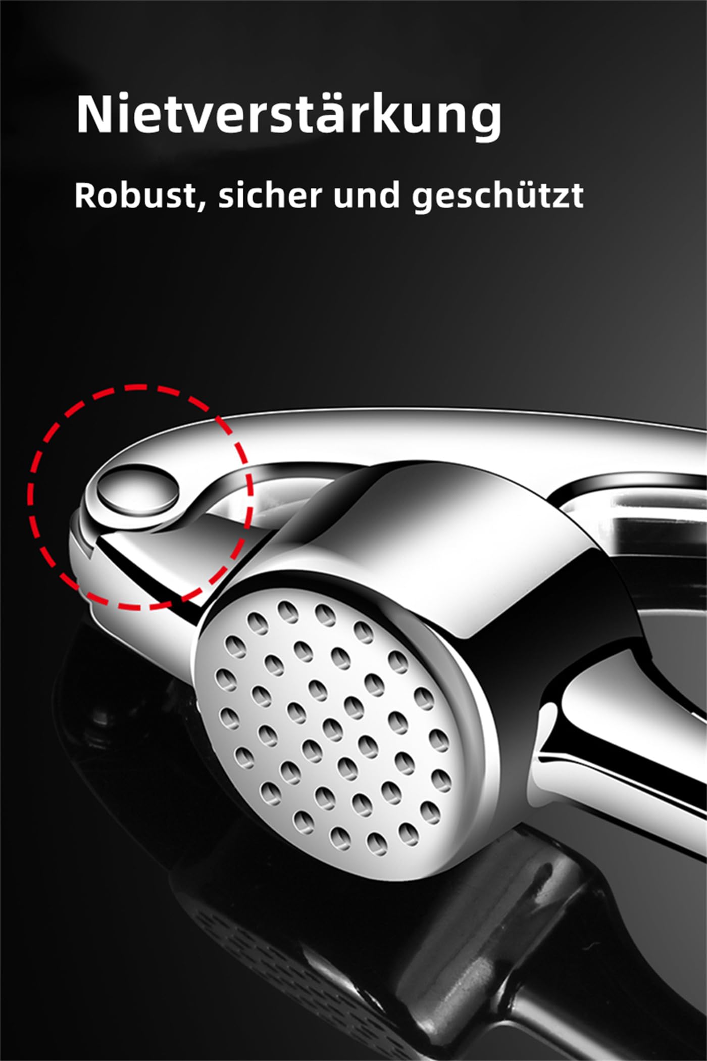 TURIMON Knoblauchpresse, Küchenutensil mit benutzerfreundlichem Griff – Effizientes Werkzeug zur Knoblauchpaste-Gewinnung – Einfach sauber zu haltende Knoblauchpresse – Farbe: Silber