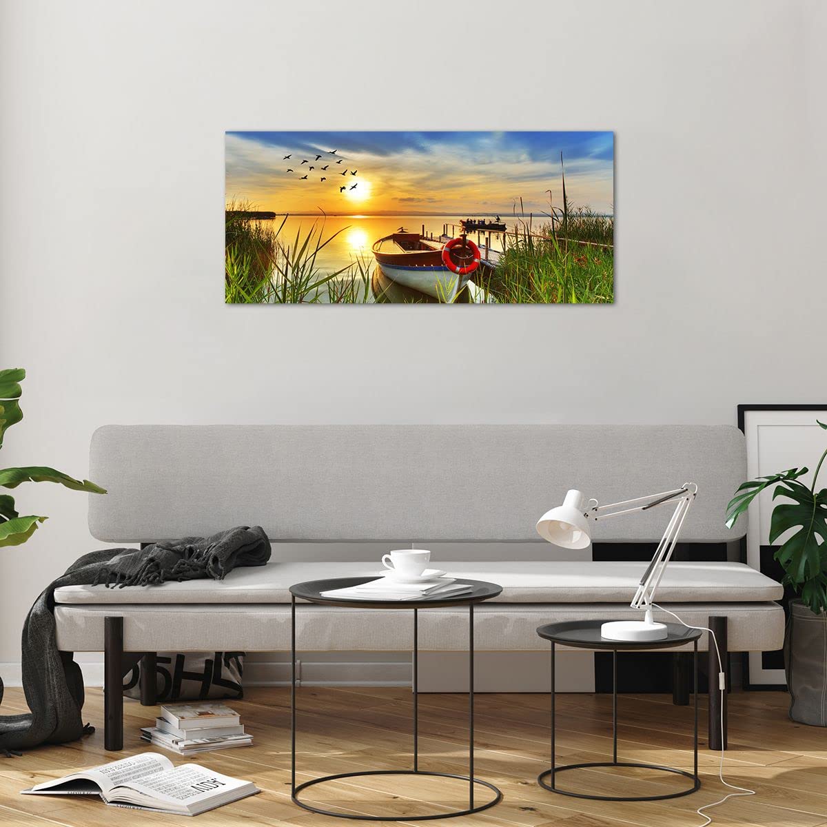 Impression sur Verre 100x40cm Tableaux Image Photo Soleil Plage Oiseaux