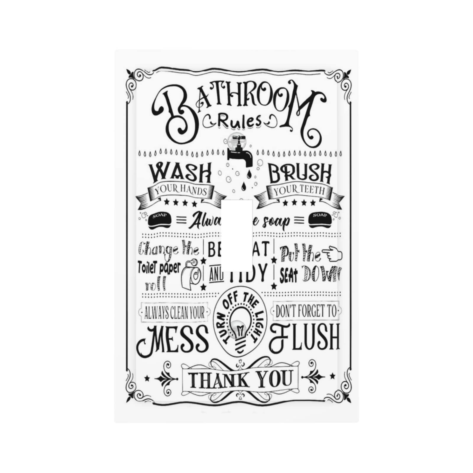 Funny Toilet Bathroom Bathtub 1 Gang Electrical Single Toggle Device Switch Wall Plate Washroom Bath Rules Positvie Quotes Inspirational Sign Jumbo