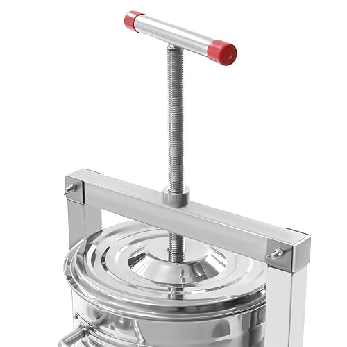 Miniatura 4 de Extractor manual de prensa de miel, Upthehill DIY Prensador de miel de fruta grande y sidra universal de acero inoxidable plateado para el hogar,