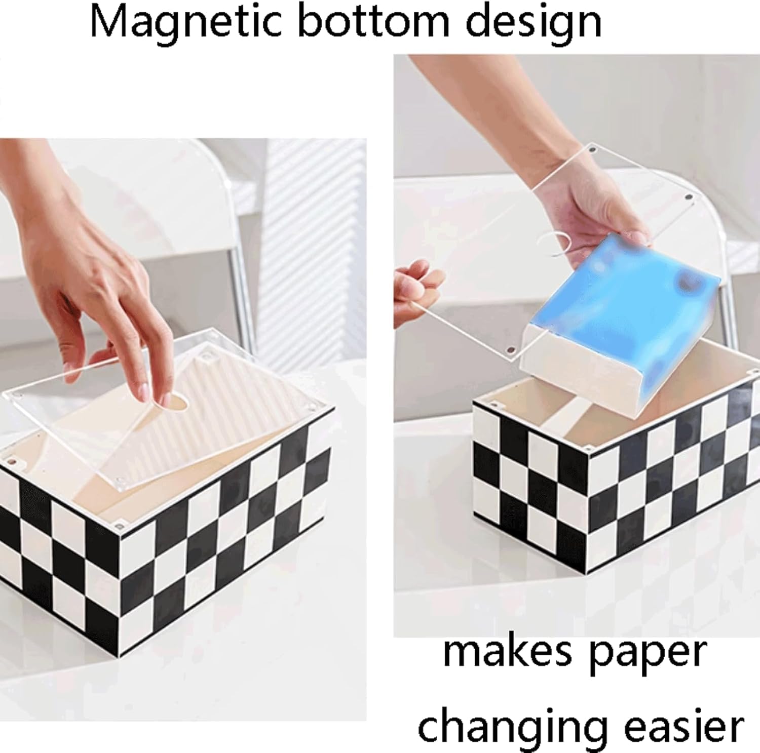 Scatola di tovaglioli, Porta fazzoletti Magnetico in plastica Nero Bianco 21,2x12x9,8 cm