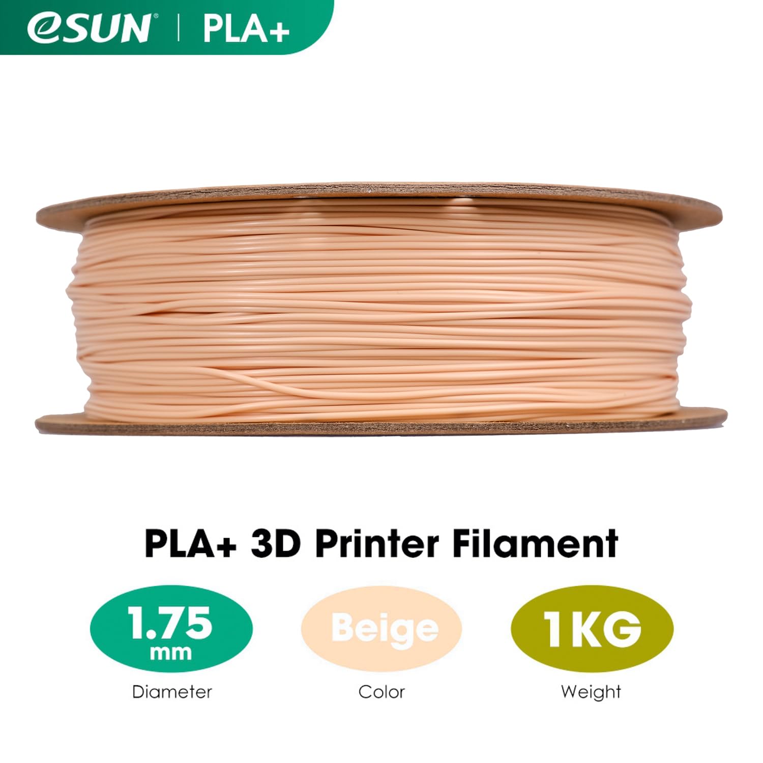 eSUN Filamento PLA+ 1.75mm, Filamento per Stampante 3D PLA Plus, Precisione Dimensionale +/- 0.03mm, Bobina da 1kg (2.2 libbre) Filamento per Stampa 3D per Stampanti 3D, Beige