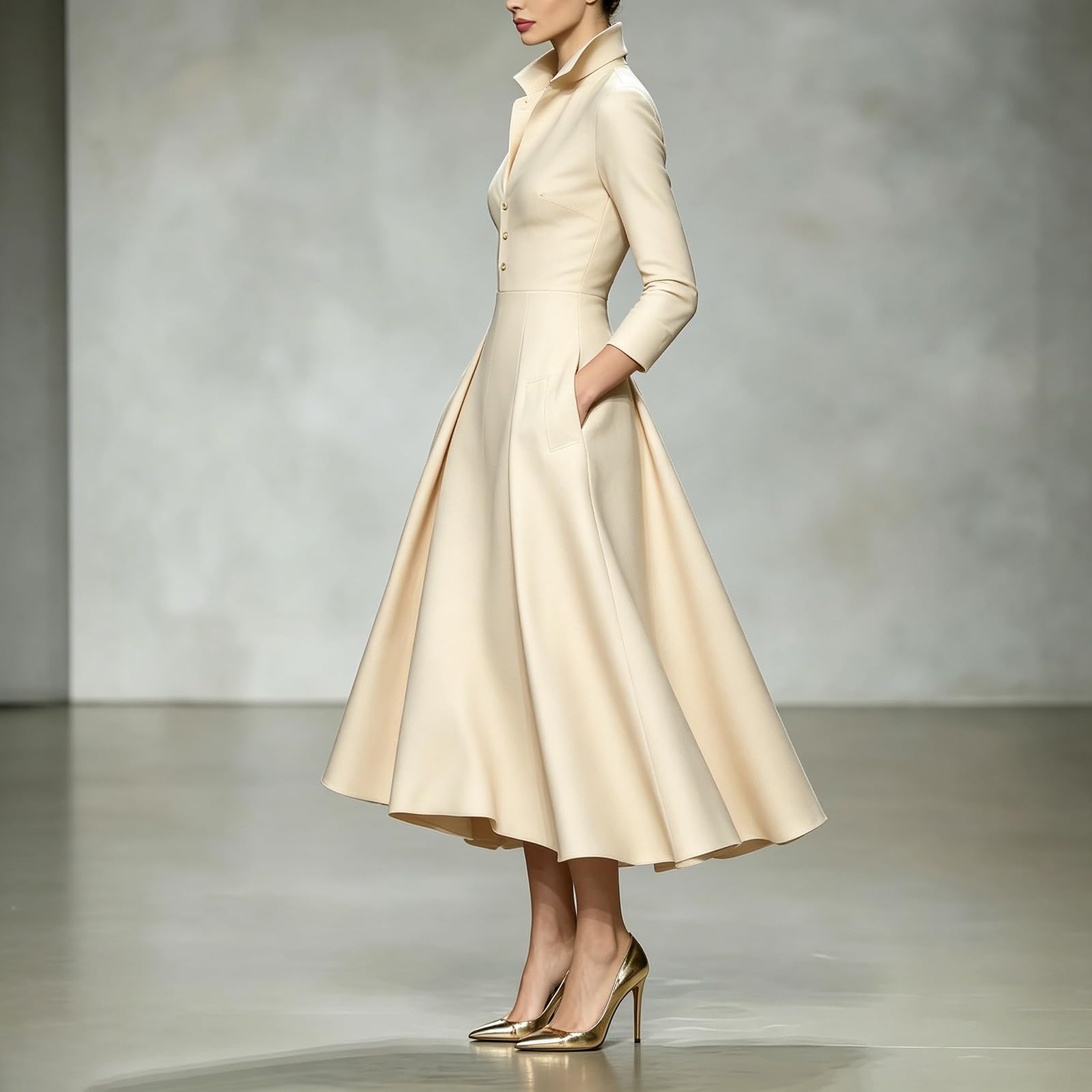 Abendkleider Elegant Für Hochzeit Business Kleid Hochzeitsgast Damen Curvy Festlich Kleider A Linie V Ausschnitt Midikleid Vintage Cocktailkleid Langarm Blusenkleid Winter Herbst