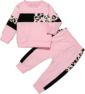 Infant Baby Girl Clothes Cute Sweatshirt Set Sweatsuit+Ruffle Sweatpants Fall Winter Outfit Set (Pink, 12-18 Months)