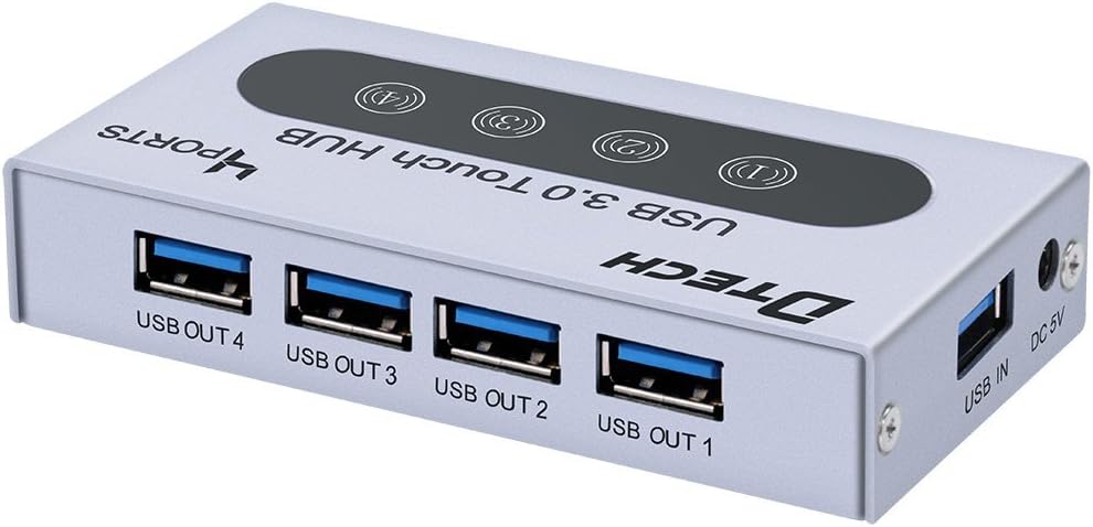 DTECH All Powered 4 Port USB 3.0 Data HUB Box with Individual Power Switches and LEDs Supports 5V/2A Charging