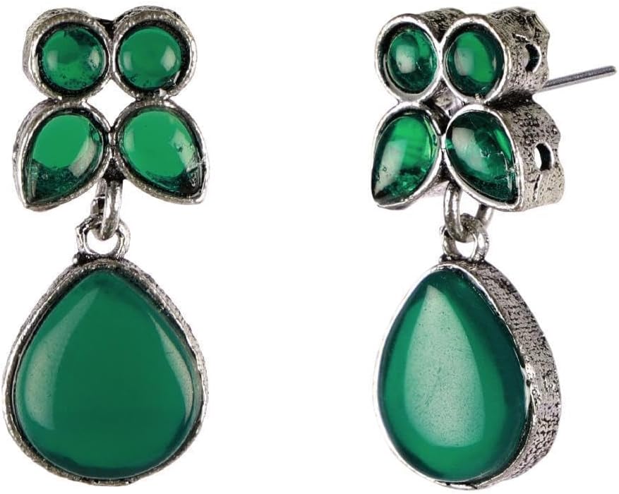 Efulgenz Indian Oxidized Jewelry Indian Jewelry Sets for Women Antique Boho Floral Crystal Stone Necklace Sets Dangle Drop Earrings Bohemian Choker Necklace Earrings Set - Image 6