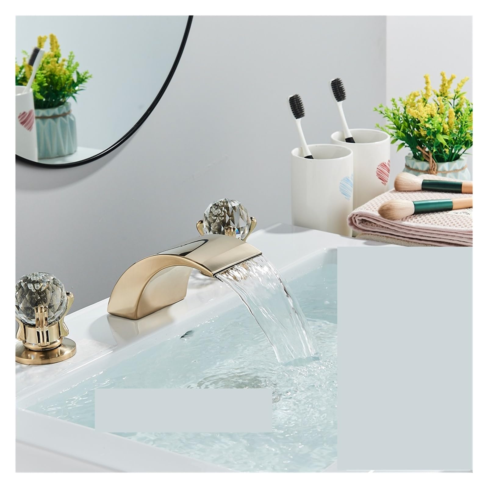 Robinet de baignoire cascade lavabo grue montage pont or brossé cristal