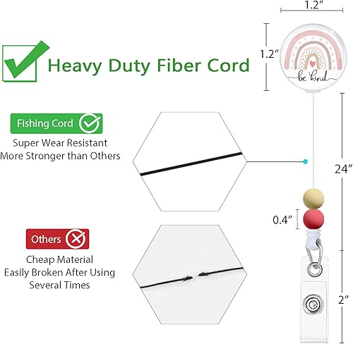 Miniatura 5 de Carretes retráctiles con cuentas, lindo carrete de insignia de arcoíris Be Kind, divertidos soportes para tarjetas de identificación retráctiles,