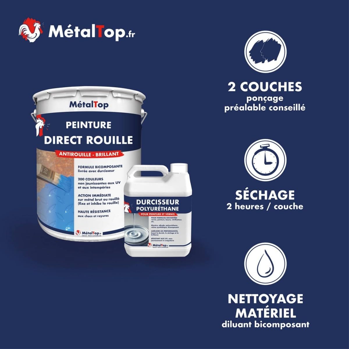 Metaltop - Peinture Direct Rouille - Gris clair - RAL 7035-15 L - Protection antirouille 2 en 1 longue durée pour fer et acier.