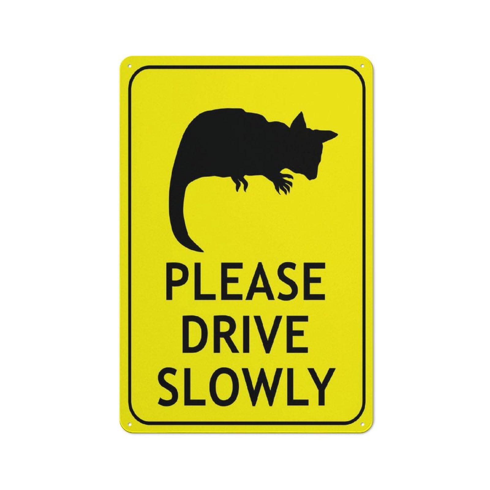 Peiyeety A08 Brush Tail Possum Please Drive Slowly Bright Yellow Sign 12X16 Inches Metal Sign, Rustproof Aluminum, Multicolor