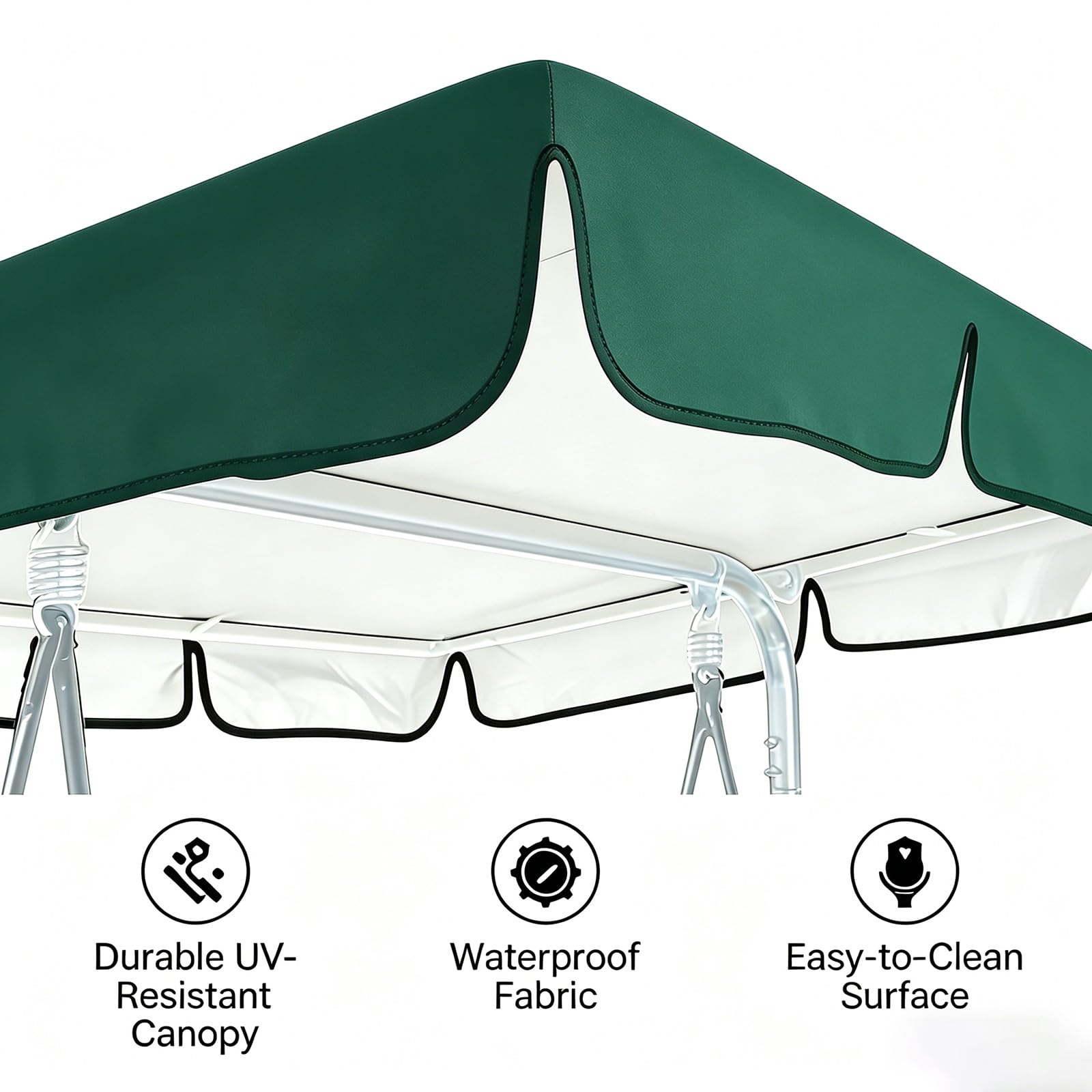 Toldo de Repuesto para Columpio de Jardín Exterior, Toldo de Reemplazo Impermeable Anti-UV 191x120cm, Cubierta Repuesto para Balancín de 2-3 Plazas para Patio(Green,190T：191*120*18/23cm)