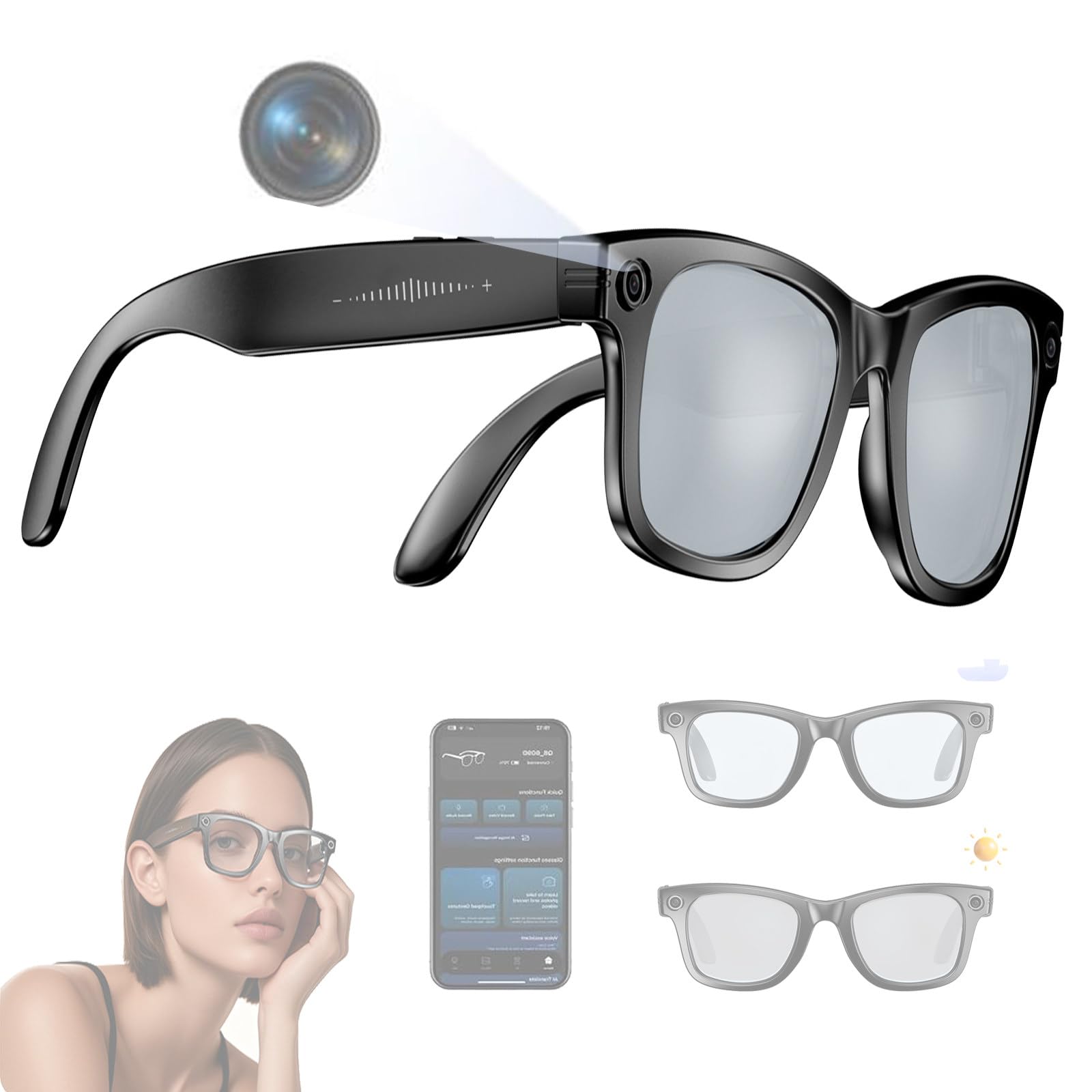 Gafas Antiluz Azul Para Hombre Y Mujer,Con Cámara De 8Mp,Eis,Cambio De Color Automático,Transmisión Wifi,Reconocimiento De Fotos,Conversación Inteligente,Para Viajes,Trabajo,Exteriores Silver