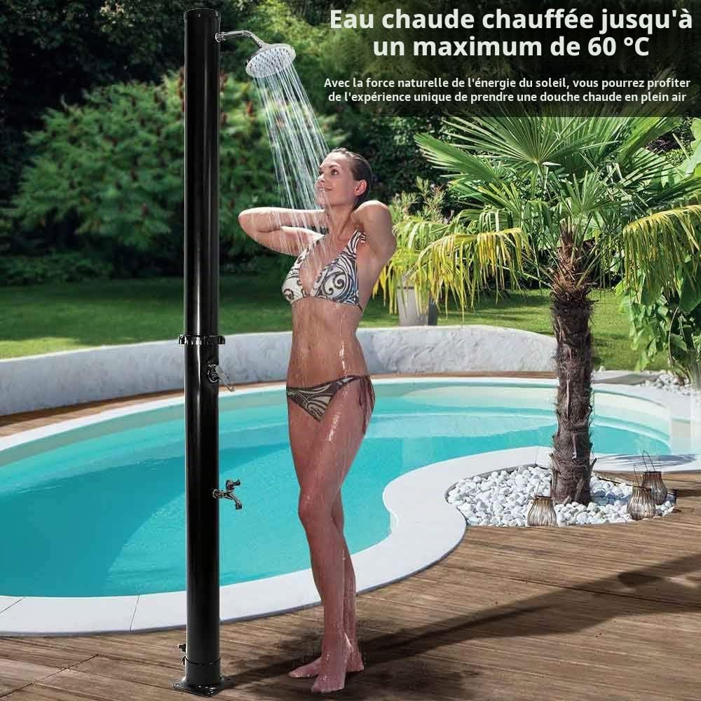 BAKAJI Douche Solaire pour Jardin, Piscine, extérieur, Camping, réservoir 20 l avec Pomme de Douche réglable, Lave Pieds, mélangeur d'eau Chaude, raccord Tuyau de Jardin, Dimensions 214 x 11,5 x 11,5